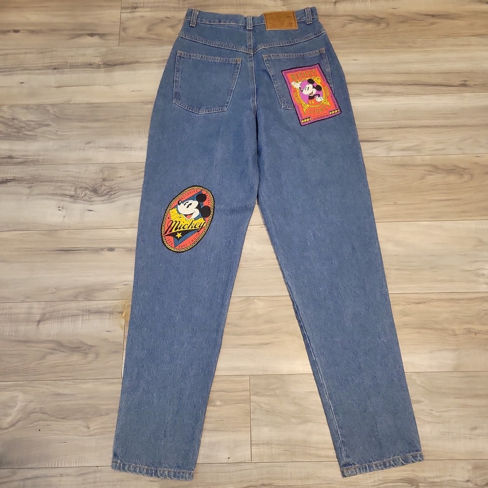 Mickey & Co Jeans High Waist Patchwork Embroidered  7/8 Disney 90s Blue Denim